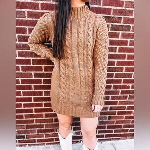 Cable Knit Tan Sweater Dress